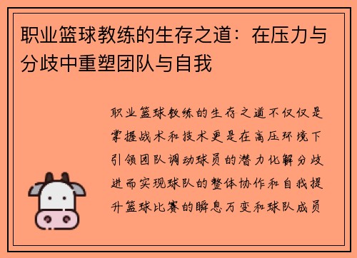 职业篮球教练的生存之道：在压力与分歧中重塑团队与自我