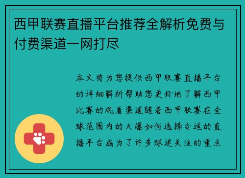 西甲联赛直播平台推荐全解析免费与付费渠道一网打尽